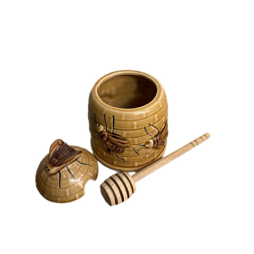 Fox Run Kitchens Ceramic Honey Pot Beehive Honey Jar 10oz  3D Bee Motifs‎ 70's - Picture 4 of 9